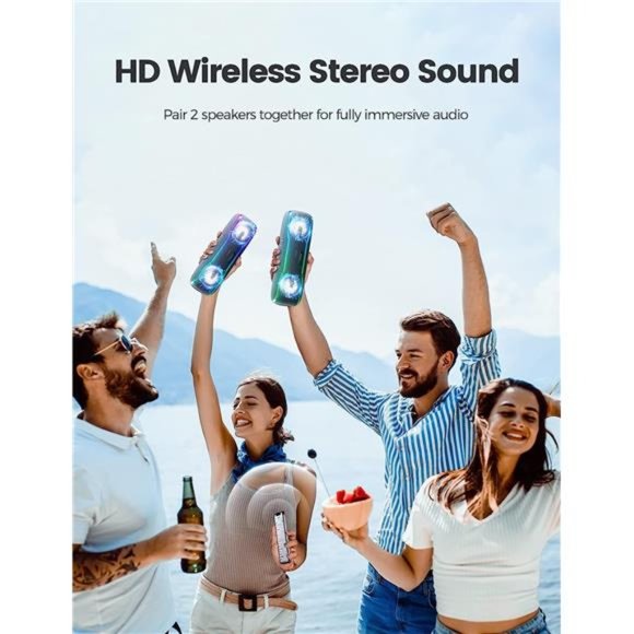 Portable Bluetooth Speaker,IPX7Waterproof WirelessSpeaker with Colorful Flashing - Picture 6 of 6